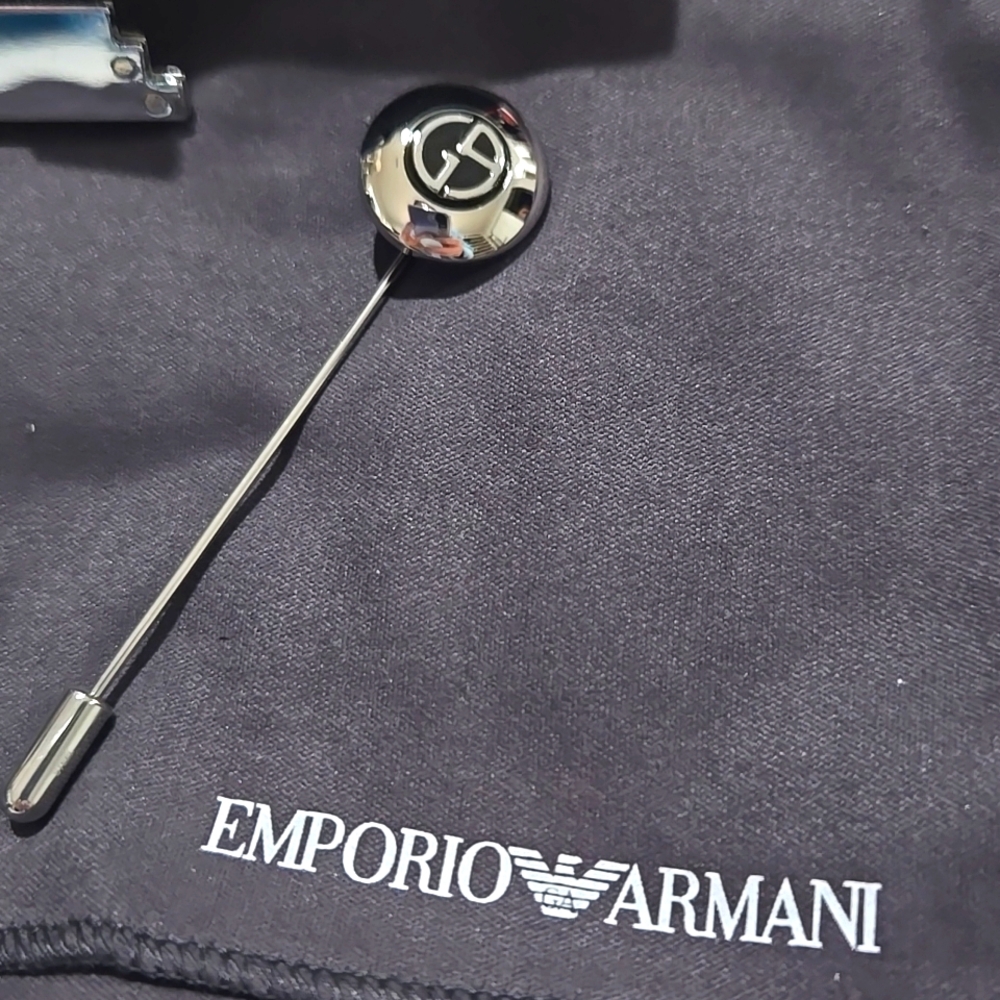 Giorgio Armani lapel pin,  tie clip silver NEW with tags and box
